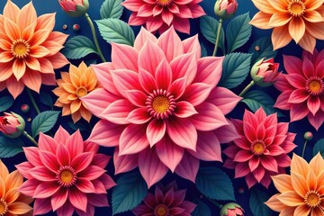 Obraz premium Geometric dahlia pattern, stylized blooms, repeating motif, elegant, texture