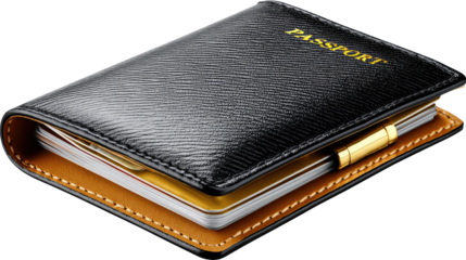 Black Leather Passport Wallet: A stylish black leather passport wallet with a sleek minimalist design, perfect for the discerning traveler who values both security and style.