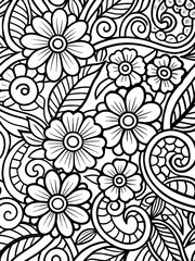 Fototapeta premium Symmetrical Abstract Tile Design Coloring Page for Stress Relief