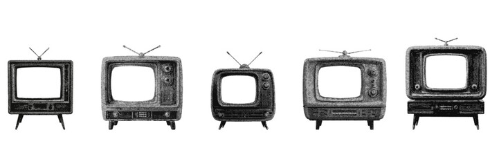 Set of vintage television halftone grunge vector design elements