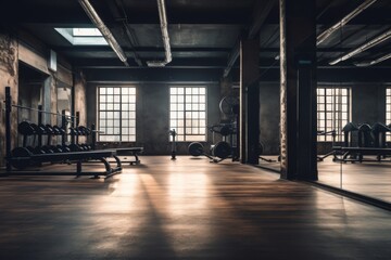 Empty fitness gym studio interior
