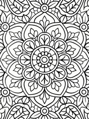 Black and White Dense Floral Coloring Design
