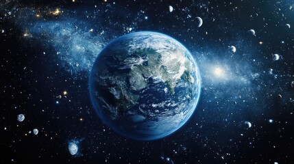 Obraz premium Earth viewed from space surrounded by energy efficiency icons