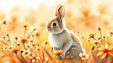 Magical Bunny with Field of Daisies – Beautiful Animal Drawing