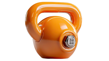 Orange Kettlebell: A vibrant and robust orange kettlebell, a symbol of strength and fitness, stands ready for an intense workout session, symbolizing physical fitness and determined effort.