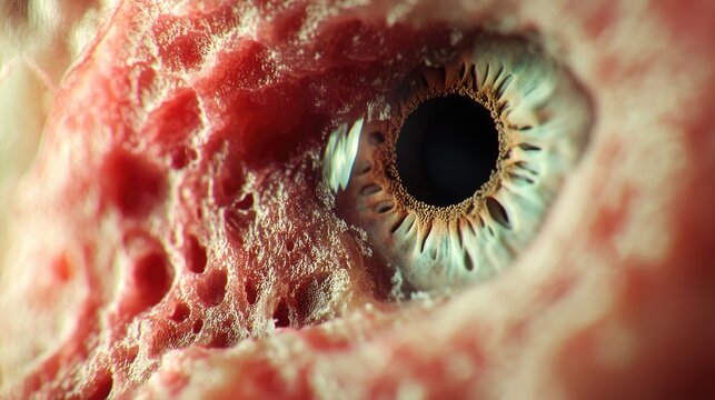 Microscope view of conjunctival tissue sample showing irritation