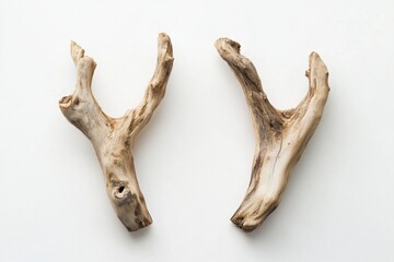 Fototapeta premium Natural Driftwood Art Pieces on White Background for Decor