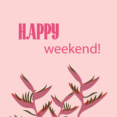 Tropical square banner with exotic pink Heliconia. Summer floral template design background for social media posts, web ad or event graphics. Modern vector illustration