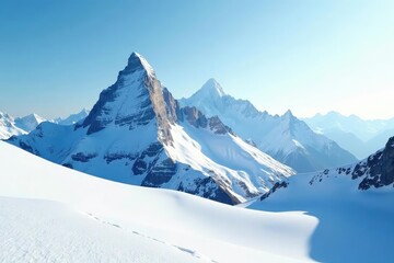 Naklejka premium Snow-covered mountain peak, pristine white landscape , high resolution, light