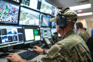 Government surveillance agency and military joint operation agent working at system control center