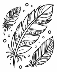 Obraz premium Coloring page of stylized feathers with decorative patterns and circles