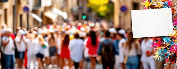 Vibrant Scene of Public Festivity with Colorful Decorations and Crowded Street during Sacred Rath Yatra Celebration