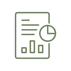 Data report icon — business analytics, bar chart and pie chart summary document, minimal hand drawn line symbol