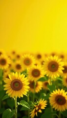 Fototapeta premium Sunflowers in a field with bright yellow background texture, flowers, wheat, sunflower field