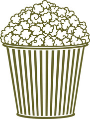 Classic Striped Popcorn Container with Fluffy Kernels – Minimalist Snack and Movie Theater Treat Vector Illustration