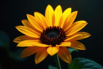 Sunflower petals softly glowing in dark space, flower, delicate, glow