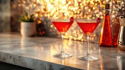 Red cocktails elegant bar setting