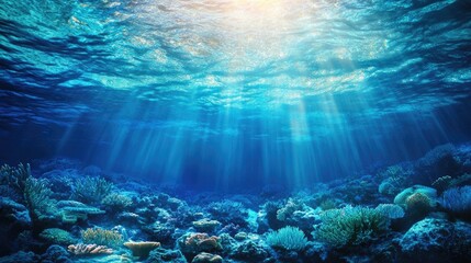 Obraz premium Underwater world, ocean landscape with a blue idyllic nature scene