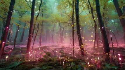 Obraz premium Unusual, bright, and colorful spring landscape with abstract elements and a fairytale atmosphere. Perfect as a background, backdrop, or decorative texture.
