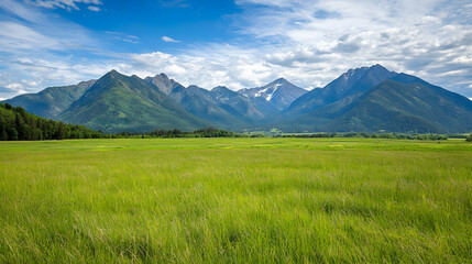 Fototapeta premium Expansive Meadow Landscape Underneath Majestic Alps