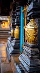 Fototapeta premium Sacred Rath Yatra Festival Scene with Detailed Architecture and Golden Elements in a Serene Setting