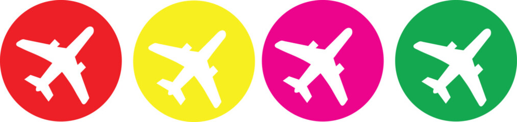 Obraz premium Colorful Airplane Icons in Circle Backgrounds