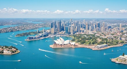 Fototapeta premium Iconic Sydney: Aerial View of the Opera House and Harbour Business District