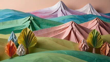 Bright and unusual spring landscape with fantastic colors, blooming fields, abstract shapes, and a fairytale atmosphere &mdash; perfect as a background or backdrop.