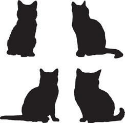 set of cats silhouettes in various poses on white background
