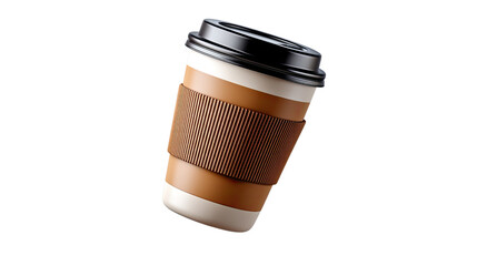 Takeaway Coffee Delight: A single takeaway coffee cup, featuring a thermal sleeve for handling, awaits the coffee lover, promising a moment of warmth and energy. 