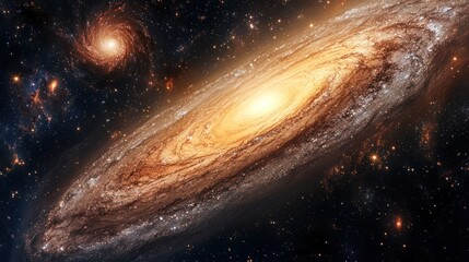 Fototapeta premium Spectacular View of a Spiral Galaxy with Golden Light and Cosmic Dust