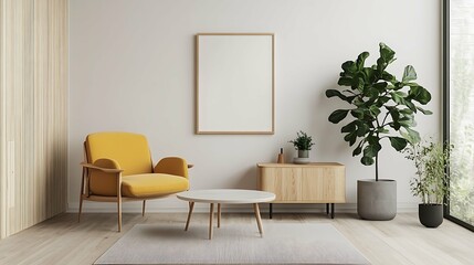 Minimalist Living Room with Natural Accents suitable for creative presentation