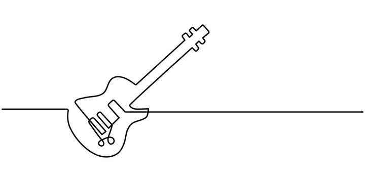Continuous Line Drawing of Guitar Courses Icon. Hand Drawn Symbol Vector Illustration, One continuous line drawing of acoustic guitar, Vector guitar continuous  One line sketch drawing concept.