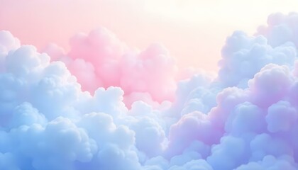 A serene scene of pastel clouds fills the sky with shades of pink and blue, creating a tranquil atmosphere.