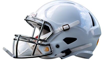 Fototapeta premium Football Helmet: An up-close shot of a modern football helmet, highlighting its protective design and athletic symbolism, with a focus on the intricate details of the sports equipment.