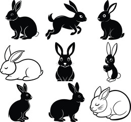 bunny vector silhouette set art and illustration