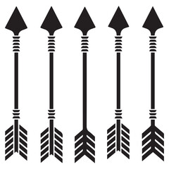 Hipster arrows. Arrows in boho style. Tribal arrows. Set of Indian style arrows. Rustic decorative arrows. Vector Black silhouettes. with white background