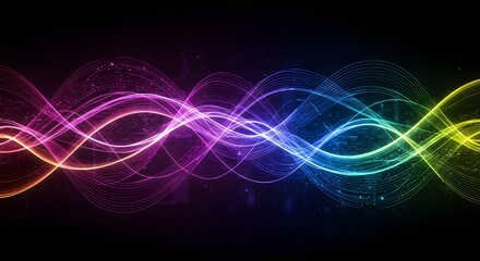 Naklejka premium A vibrant display of colorful, flowing light waves creating an abstract, dynamic composition.