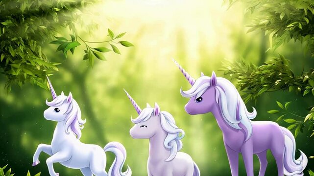 Unicorns enjoying in the lush green valley, nice video for unicorn lovers
