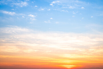Beautiful , luxury soft gradient orange gold clouds and sunlight on the blue sky perfect for the background, take in evening,Twilight, Large size, high definition landscape photo