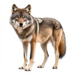 Obraz premium Majestic Wolf Portrait Captured on White Background in Studio Setting