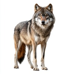 Fototapeta premium Majestic Grey Wolf Stands Proudly in Isolated White Background
