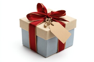 Obraz premium Gift box with elegant ribbon and blank tag ready for any occasion on a clean white background