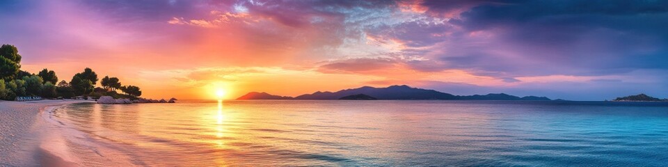 Magnificent sunset over the turquoise sea with vibrant colorful clouds