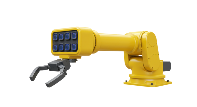 Isolated Yellow Industrial Robot Arm