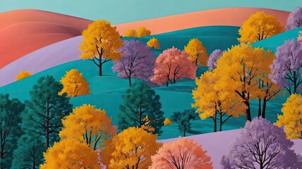 Bright and unusual spring landscape: blooming fields, green grass, vibrant flowers, and sunny skies creating an atmosphere of freshness and nature.