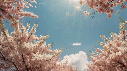 Bright and unusual spring landscape: blooming fields, green grass, vibrant flowers, and sunny skies creating an atmosphere of freshness and nature.