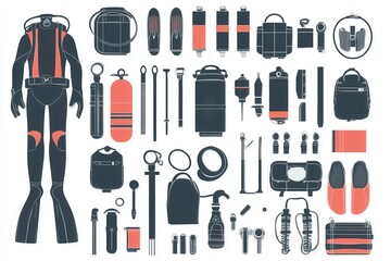 Obraz premium Diving Gear and Equipment Collection for Water Sports Activities
