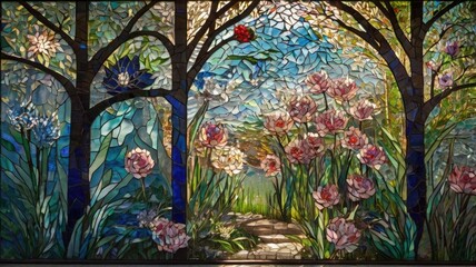 Bright and unusual spring landscape: blooming fields, green grass, vibrant flowers, and sunny skies creating an atmosphere of freshness and nature.