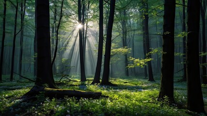 Bright and unusual spring landscape: blooming fields, green grass, vibrant flowers, and sunny skies creating an atmosphere of freshness and nature.